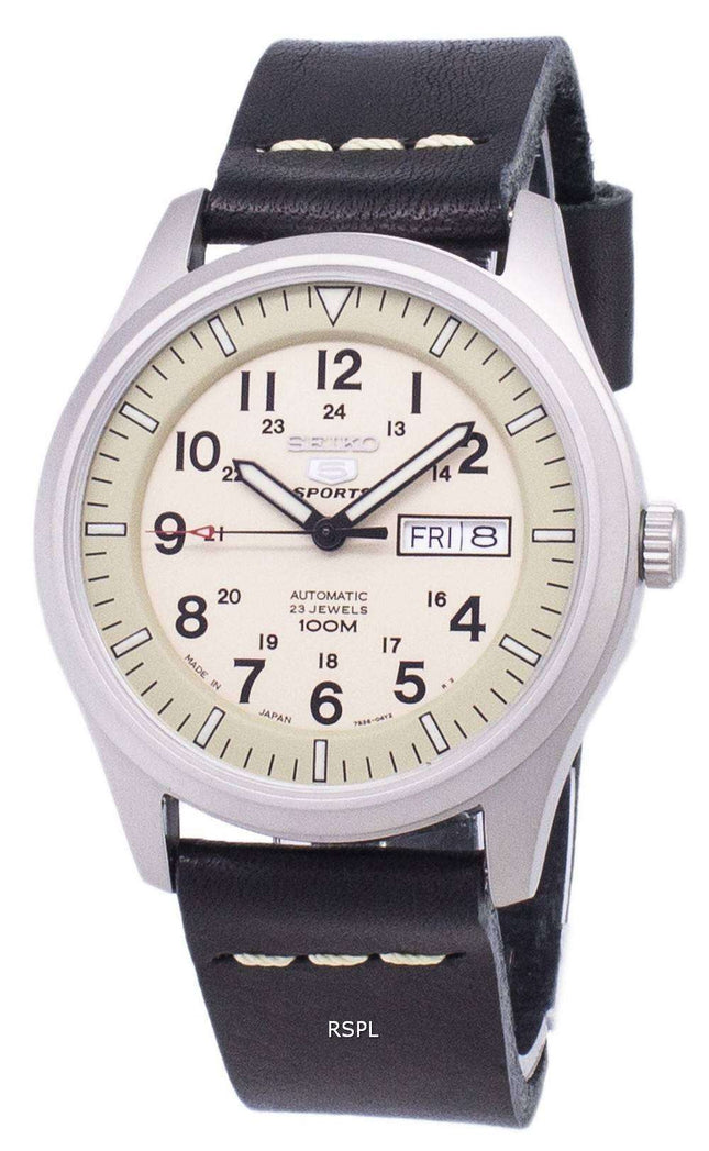 Seiko 5 Sports SNZG07J1 LS13 militares Japón hecho reloj de hombres de la correa de cuero negro