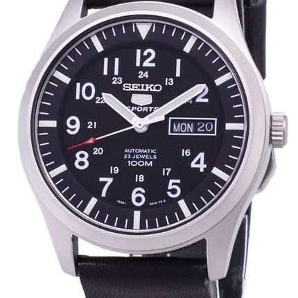 Reloj Seiko 5 Sports SNZG15K1 LS14 automático cuero negro correa de los hombres