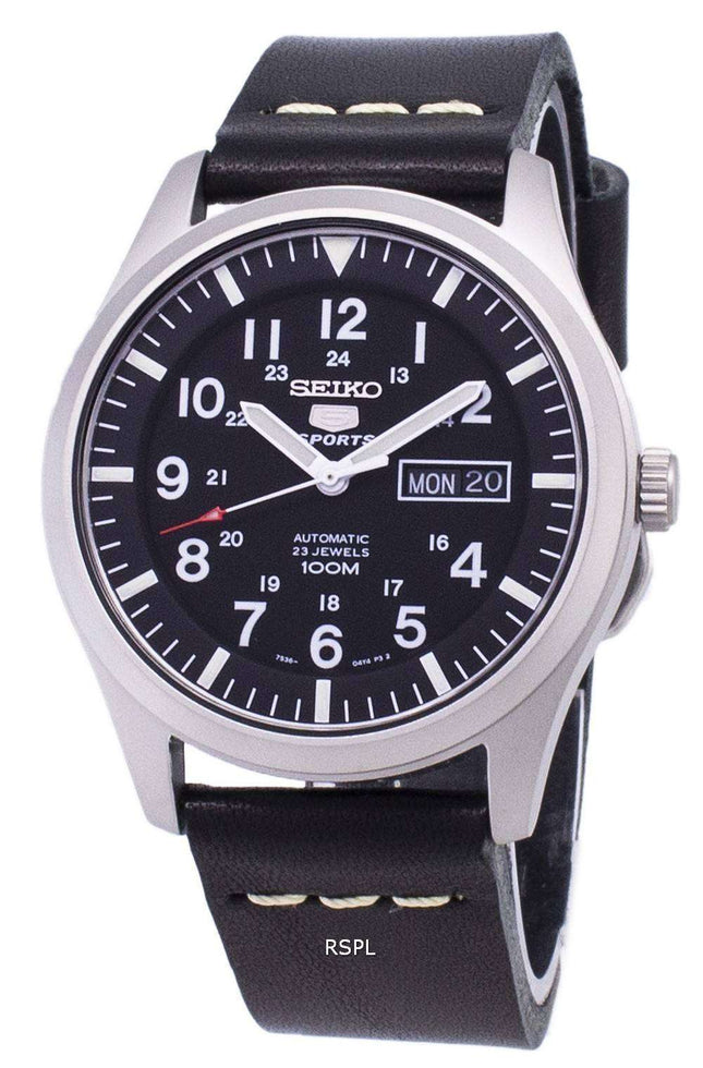 Reloj Seiko 5 Sports SNZG15K1 LS14 automático cuero negro correa de los hombres