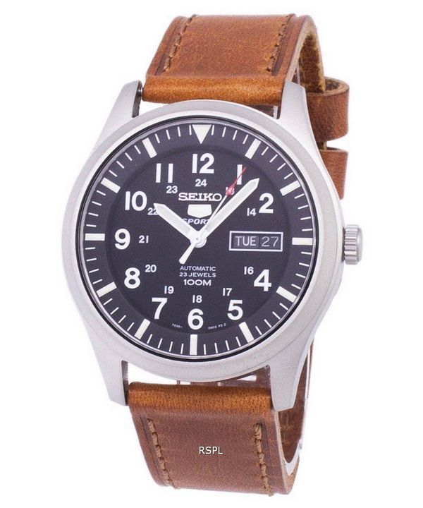 Reloj para hombre Seiko 5 Sports Ratio automático de cuero marrón SNZG15K1-LS9