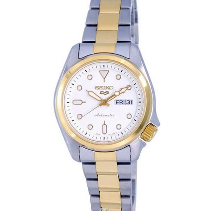 Reloj Seiko 5 Sports Two Tone de acero inoxidable con esfera blanca automático SRE004 SRE004K1 SRE004K 100M para mujer