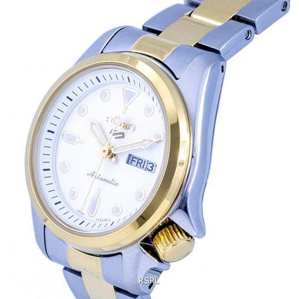 Reloj Seiko 5 Sports Two Tone de acero inoxidable con esfera blanca automático SRE004 SRE004K1 SRE004K 100M para mujer