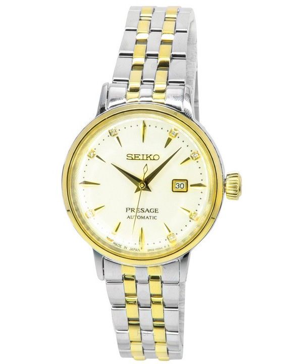 Reloj Seiko Presage Cocktail Time White Lady Diamond Accents Gold Dial Automatic SRE010J1 para mujer