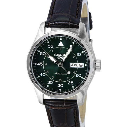 Reloj Seiko 5 Sports GMT Kelly Green Flieger Suit estilo correa de cuero automático SRPJ89K1 100M para hombre