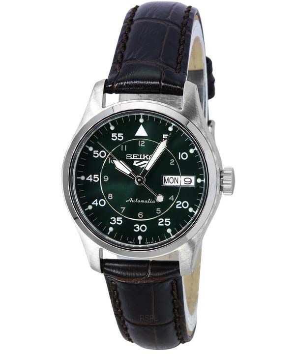 Reloj Seiko 5 Sports GMT Kelly Green Flieger Suit estilo correa de cuero automático SRPJ89K1 100M para hombre