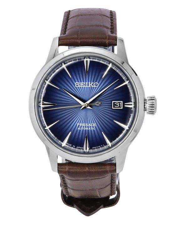 Reloj Seiko Presage Cocktail Time con correa de piel de becerro y esfera azul automático SRPK15J1 para hombre