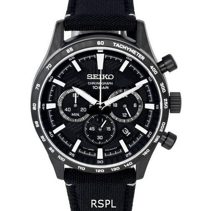 Seiko Urban Sports Cronógrafo Correa de nailon Esfera negra Cuarzo SSB417 SSB417P1 SSB417P 100M Reloj para hombre