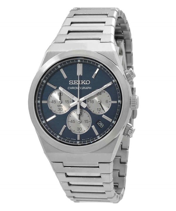 Reloj Seiko Sport Cronógrafo de acero inoxidable con esfera azul de cuarzo SSB453P1 100M para hombre