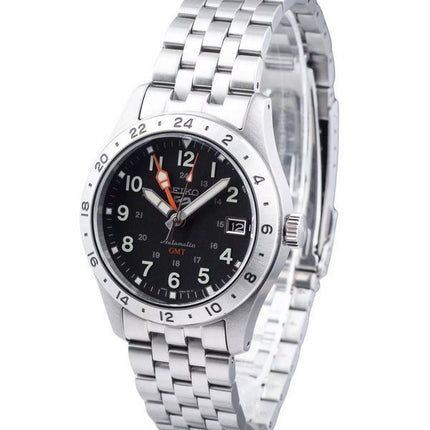 Reloj Seiko 5 Sports GMT Field Series de acero inoxidable con esfera negra y automático SSK023K1 100 para hombre