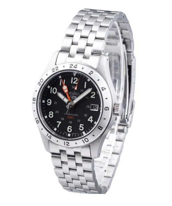 Reloj Seiko 5 Sports GMT Field Series de acero inoxidable con esfera negra y automático SSK023K1 100 para hombre