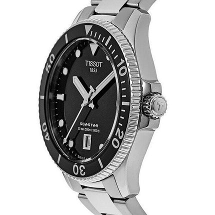 Reloj unisex Tissot T-Sport Seastar 1000 de acero inoxidable con esfera negra y cuarzo Diver&#39,s T120.210.11.051.00 300M