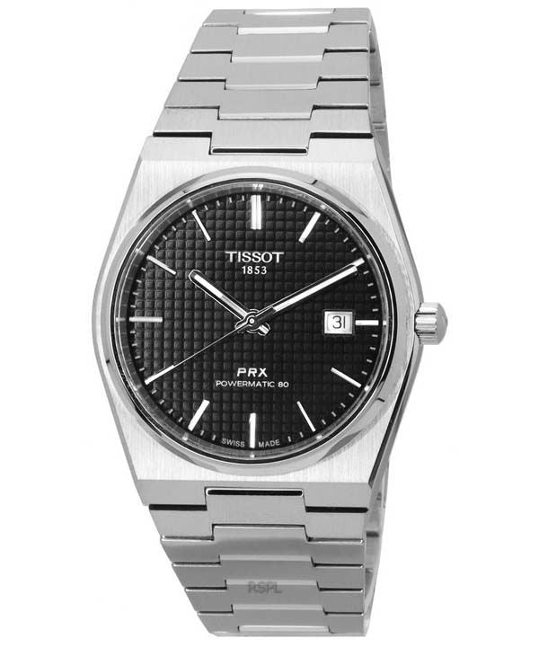 Reloj Tissot PRX T-Classic Powermatic 80 de acero inoxidable con esfera negra T137.407.11.051.00 T1374071105100 100M para hombre