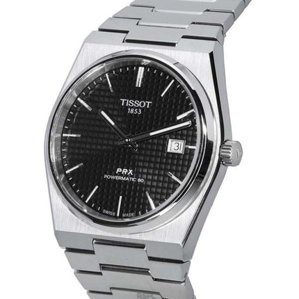 Reloj Tissot PRX T-Classic Powermatic 80 de acero inoxidable con esfera negra T137.407.11.051.00 T1374071105100 100M para hombre