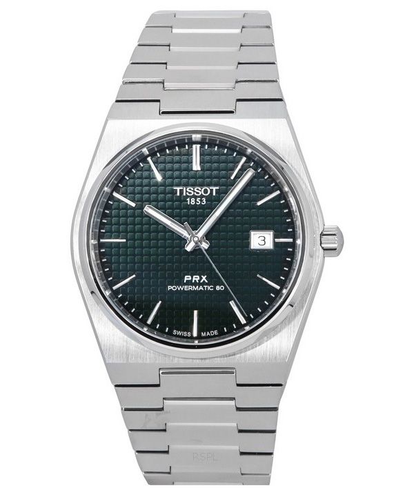 Reloj Tissot T-Classic PRX Powermatic 80 de acero inoxidable con esfera verde automático T137.407.11.091.00 100M para hombre