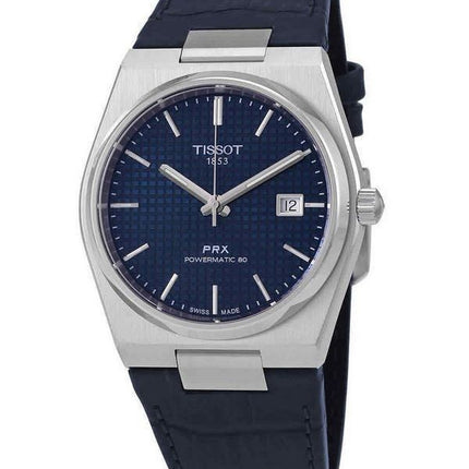 Reloj Tissot PRX Powermatic 80 con correa de cuero y esfera azul automático T137.407.16.041.00 100M para hombre