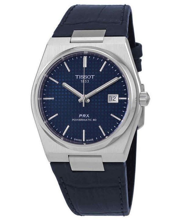 Reloj Tissot PRX Powermatic 80 con correa de cuero y esfera azul automático T137.407.16.041.00 100M para hombre