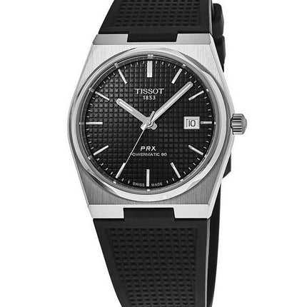 Tissot T-Classic PRX Powermatic 80 Correa de caucho Esfera negra Automático T137.407.17.051.00 100M Reloj para hombre