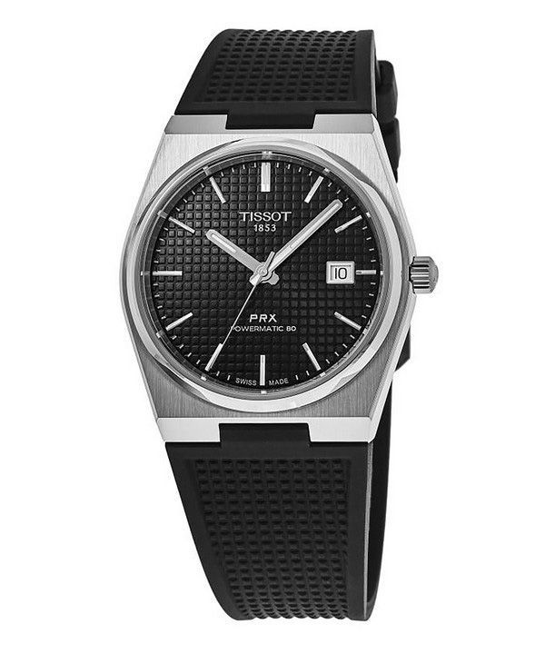 Tissot T-Classic PRX Powermatic 80 Correa de caucho Esfera negra Automático T137.407.17.051.00 100M Reloj para hombre