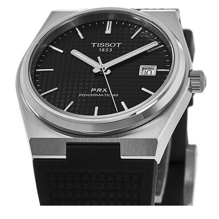 Tissot T-Classic PRX Powermatic 80 Correa de caucho Esfera negra Automático T137.407.17.051.00 100M Reloj para hombre