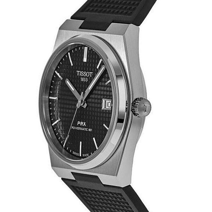 Tissot T-Classic PRX Powermatic 80 Correa de caucho Esfera negra Automático T137.407.17.051.00 100M Reloj para hombre