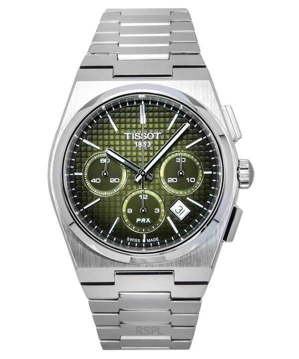 Reloj cronógrafo automático Tissot PRX de acero inoxidable con esfera verde T137.427.11.091.00 100M para hombre