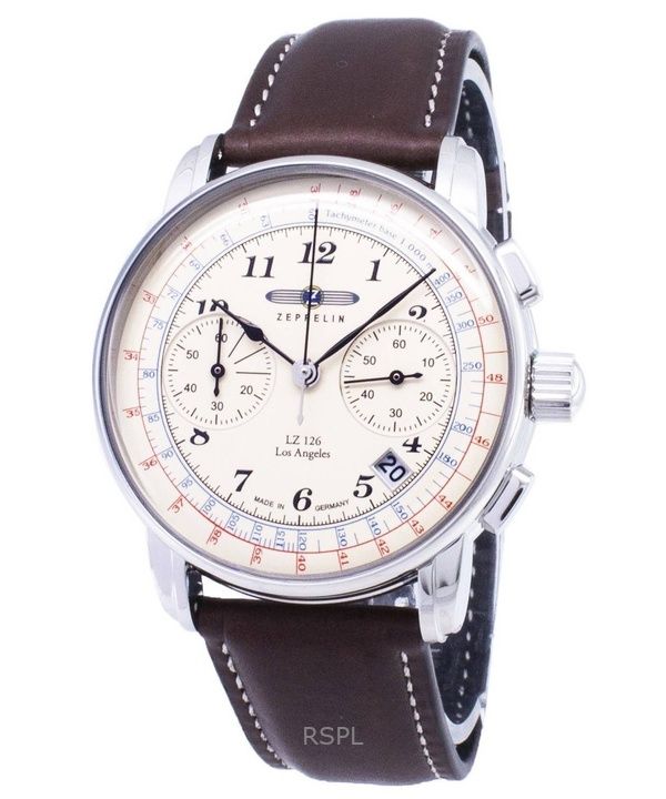 Refurbished Zeppelin LZ126 Chronograph Beige Dial Germany Made Quartz 76145 Mens Watch