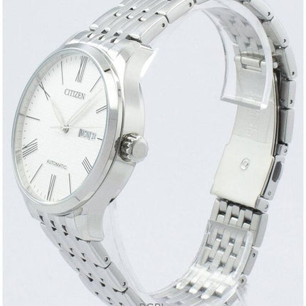 Reloj Citizen automático de acero inoxidable con esfera texturizada blanca NH8350-59A para hombre renovado