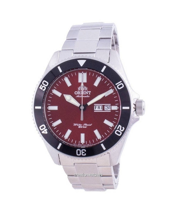 Reloj de buceo automático Orient Sports de acero inoxidable con esfera roja y correa de piel de becerro RA-AA0915R19B 200M para