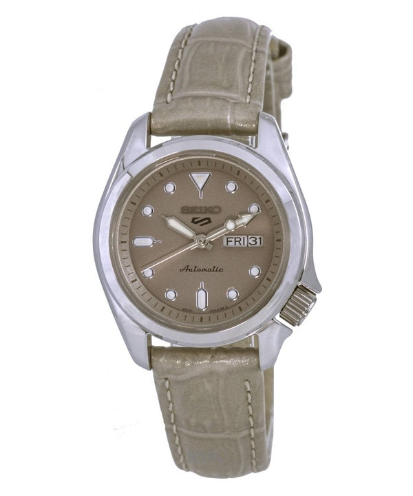 Reloj Seiko 5 Sports Compact con correa de cuero y esfera beige, automático, SRE005K1, 100 m, para mujer, reacondicionado