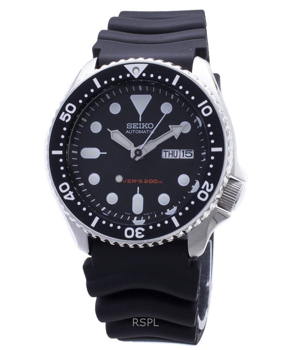 Reloj Seiko automático de buceo con correa de caucho y esfera negra SKX007K1 200M para hombre reacondicionado