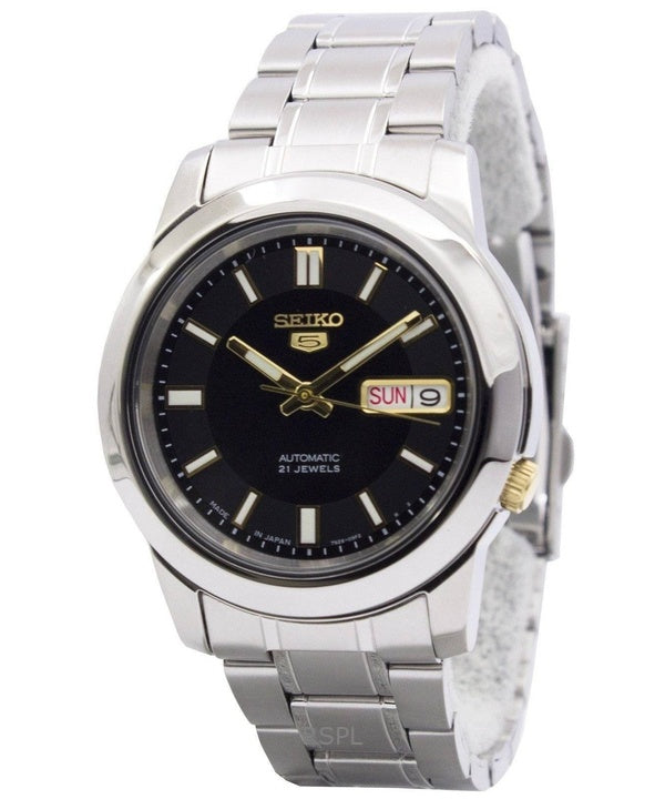 Reloj Seiko 5 automático de acero inoxidable con esfera negra SNKK17J1 para hombre renovado