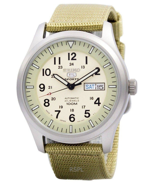 Reloj Seiko 5 Military de acero inoxidable con esfera beige, automático, SNZG07J1, 100 m, para hombre, reacondicionado