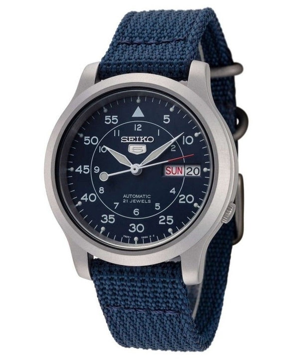 Reloj Seiko 5 con correa de nailon y esfera azul, automático, 21 joyas, SNK807K2, para hombre, reacondicionado