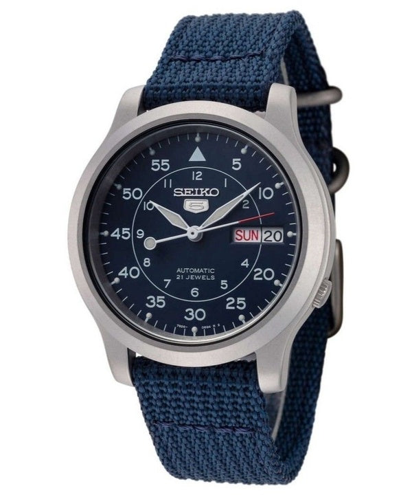 Reloj Seiko 5 Military con correa de nailon y esfera azul, automático, 21 joyas, SNK807K2, para hombre, reacondicionado