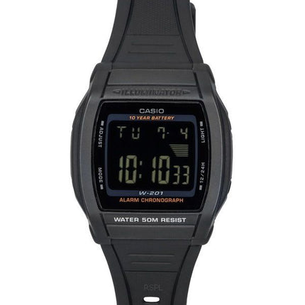 Casio Digital Sports resina correa esfera negra cuarzo W-201-1B reloj para hombre