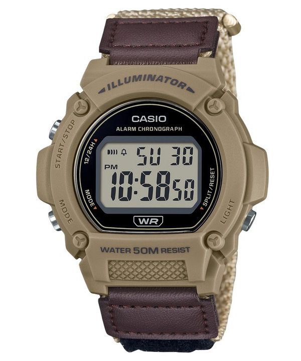 Reloj Casio W-219HB-5AV de cuarzo con correa de tela digital marrón estándar para hombre