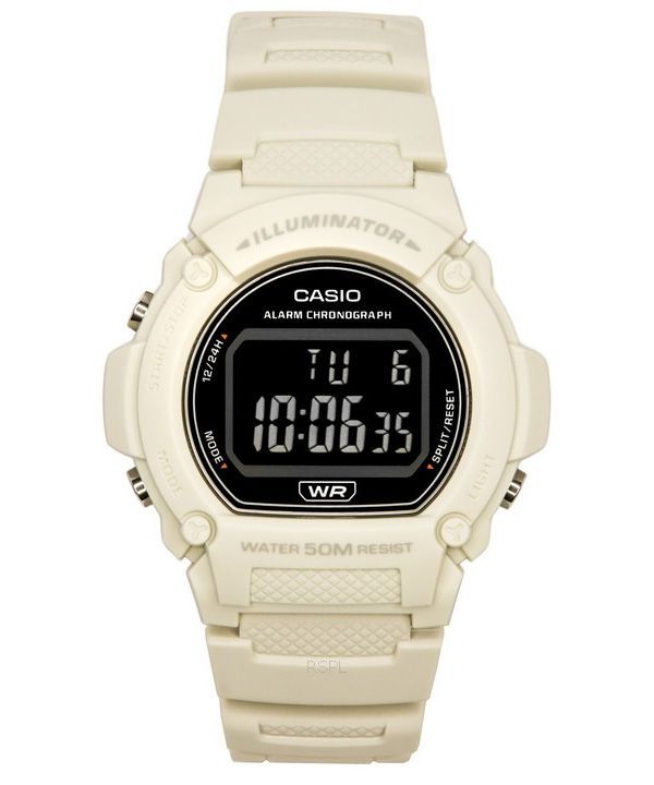 Reloj Casio Standard Illuminator digital con correa de resina blanca de cuarzo W-219HC-8B para hombre