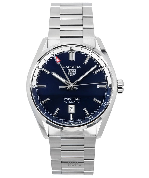 Reloj Tag Heuer Carrera Twin-Time GMT de acero inoxidable con esfera azul automático WBN201A.BA0640 100M para hombre