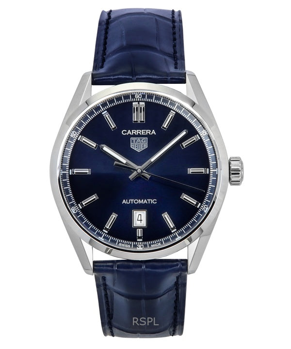 Reloj Tag Heuer Carrera Date con correa de piel y esfera azul automático WBN2112.FC6504 100M para hombre