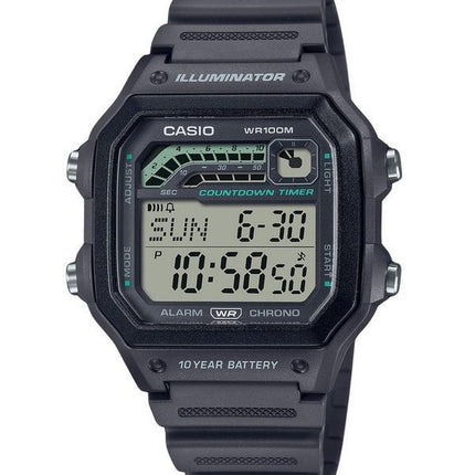 Reloj Casio estándar digital con correa de resina de cuarzo gris WS-1600H-8AV 100M para hombre