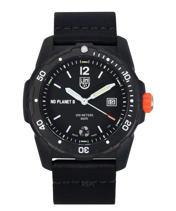 Reloj de buceo de cuarzo Luminox Bear Grylls Survival ECO NO PLANET B con correa de plástico reciclado XB.3722.ECO 200M para hom