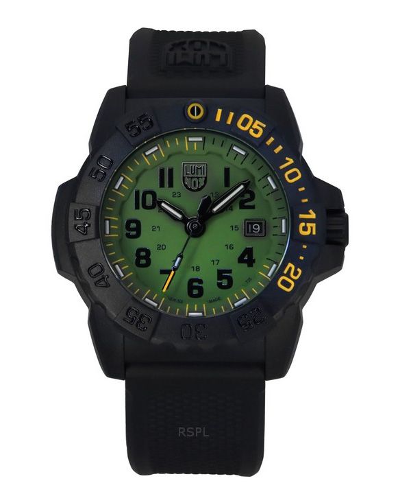 Reloj de buceo Luminox Navy SEAL Foundation con correa de caucho, esfera verde, cuarzo XS.3517.NSF.SET 200M para hombre con corr