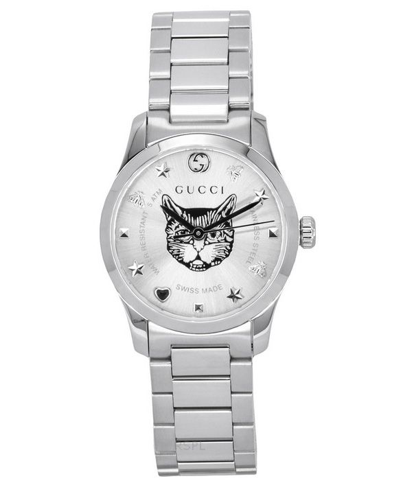 Reloj para mujer Gucci G-Timeless de acero inoxidable con esfera plateada y cuarzo YA126595