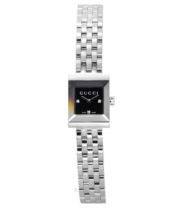 Reloj para mujer Gucci G-Frame Diamond Accents de acero inoxidable con esfera negra y cuarzo YA128507