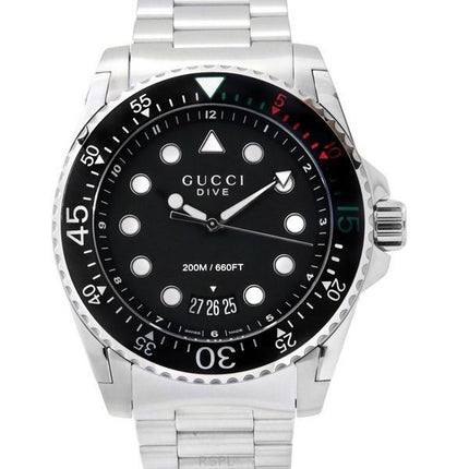 Reloj para hombre Gucci Dive XL de acero inoxidable con esfera negra y cuarzo Diver&#39,s YA136208A 200M