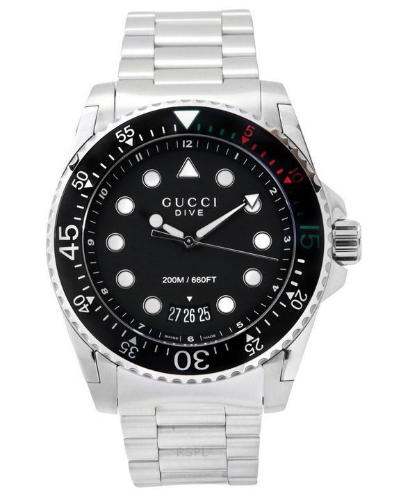 Reloj para hombre Gucci Dive XL de acero inoxidable con esfera negra y cuarzo Diver&#39,s YA136208A 200M