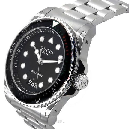 Reloj para hombre Gucci Dive XL de acero inoxidable con esfera negra y cuarzo Diver&#39,s YA136208A 200M