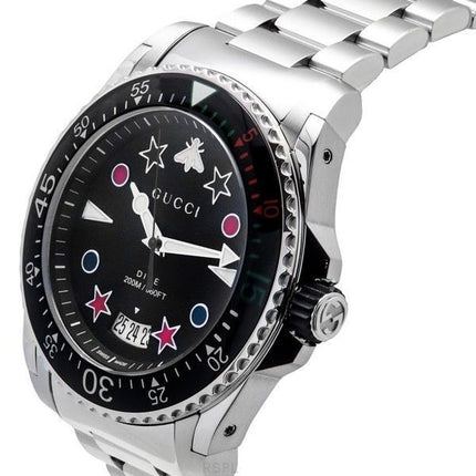 Reloj para hombre Gucci Dive de acero inoxidable con esfera negra y cuarzo Diver&#39,s YA136221 200M