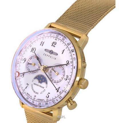 Zeppelin LZ129 Hindenburg Fase lunar Esfera plateada Cuarzo 7039M-1 7039M1 Reloj para mujer