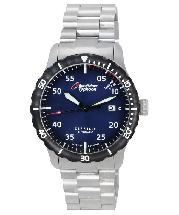 Zeppelin Eurofighter Typhoon acero inoxidable esfera azul automático Diver's 7268M3set 200M reloj de hombre con correa adici